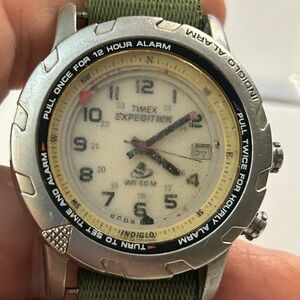 Timex Expedition Silver Watch with Olive Strap